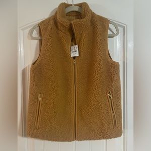 J. Crew Teddy Bear Mustard Fleece Vest Women’s full zip NWT Size S Small J Crew